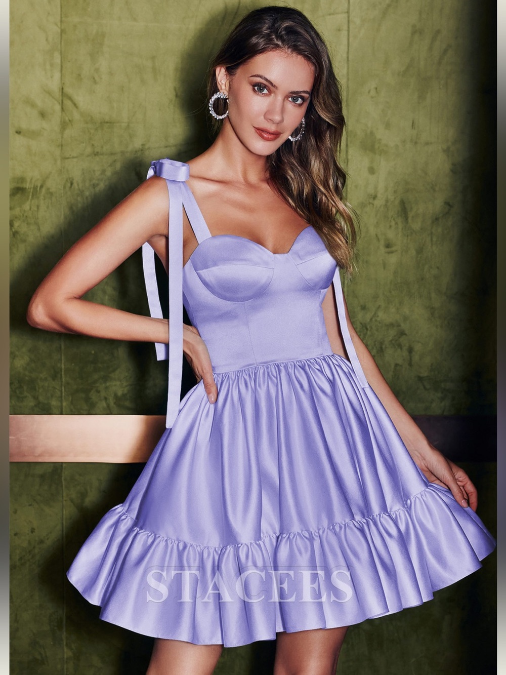 NWT STACEES SIZE 2 A-line Sweetheart Mini Ruffled Satin lavender dress